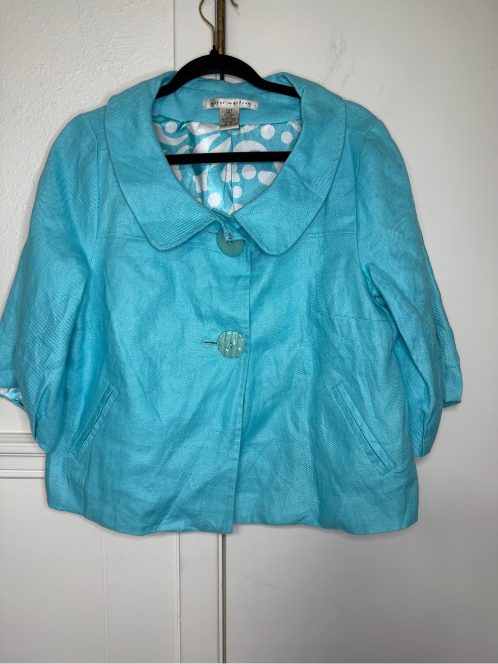 Peter Martin Turquoise Cropped Pea Coat size 8